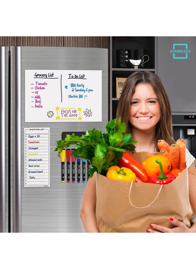 Scribbledo Magnetic Dry Erase Board For Fridge Whiteboard Magnetic White Board Refrigerator Magnet 8”X12” Magnetic Whiteboard For Fridge & Shopping Grocery List - 6 Dry Erase Markers Included  - Image 4