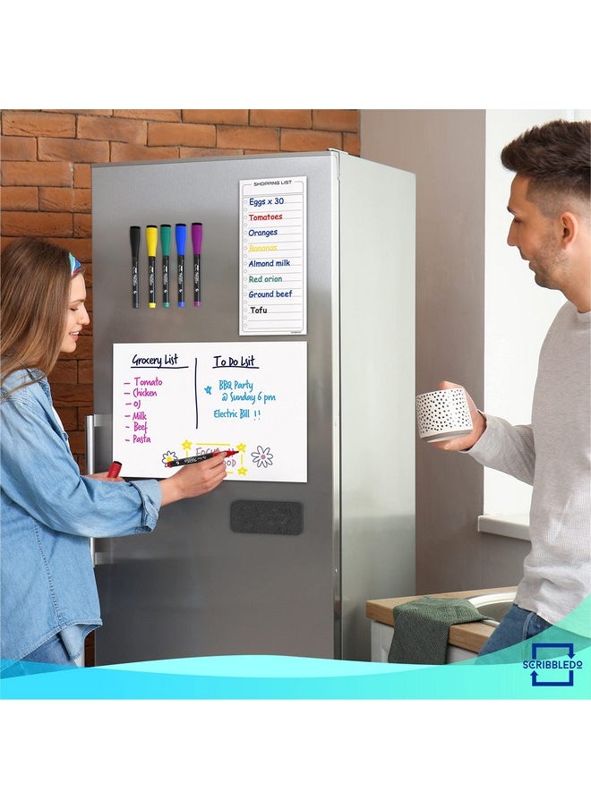 Scribbledo Magnetic Dry Erase Board For Fridge Whiteboard Magnetic White Board Refrigerator Magnet 8”X12” Magnetic Whiteboard For Fridge & Shopping Grocery List - 6 Dry Erase Markers Included  - Image 2