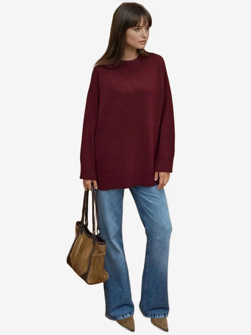 HICCUP Thick Knit Crew Neck Long Sweater
