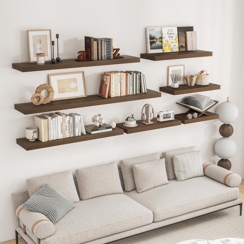 RICHFOCUS 48Inch Floating Shelves for Wall 2 Pack Shelves for Bedroom|Kitchen|Bathroom Wall Mounted Rustic Wood Floating Shelf with Invisible Brackets for Books|Storage|Decor, Walnut - Image 2