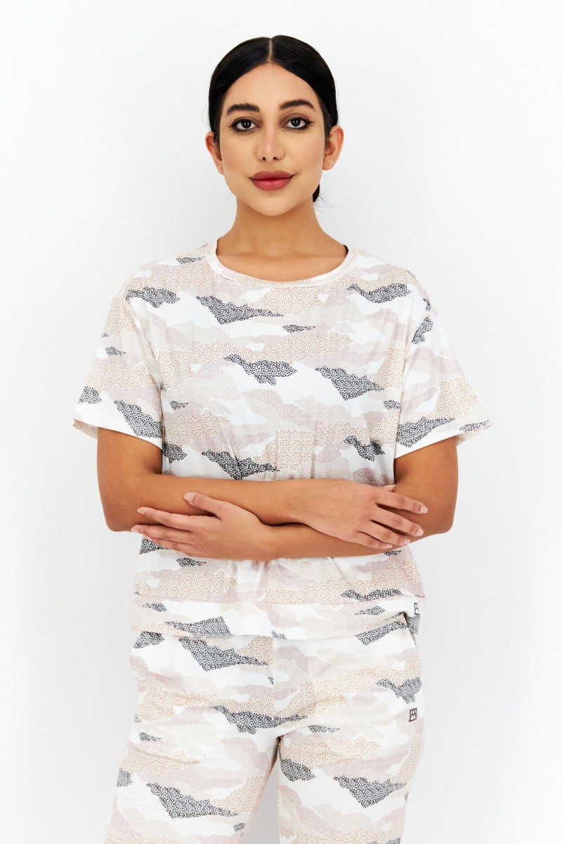 Avalanche Women 2 Pcs All-over Print Top And All-over Print Pajama, White Combo - Image 3