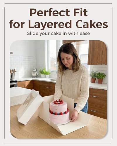 Baregamyan 12x12x8 Inch Cake Boxes 15 pcs, Large 12 Inch Cake Box with Window for 8 Inch Tall Tiered Bakery Cakes, Pies, Sturdy Square White Cardboard, Cake Decorating Supplies (80 Pcs Stickers) - Image 5