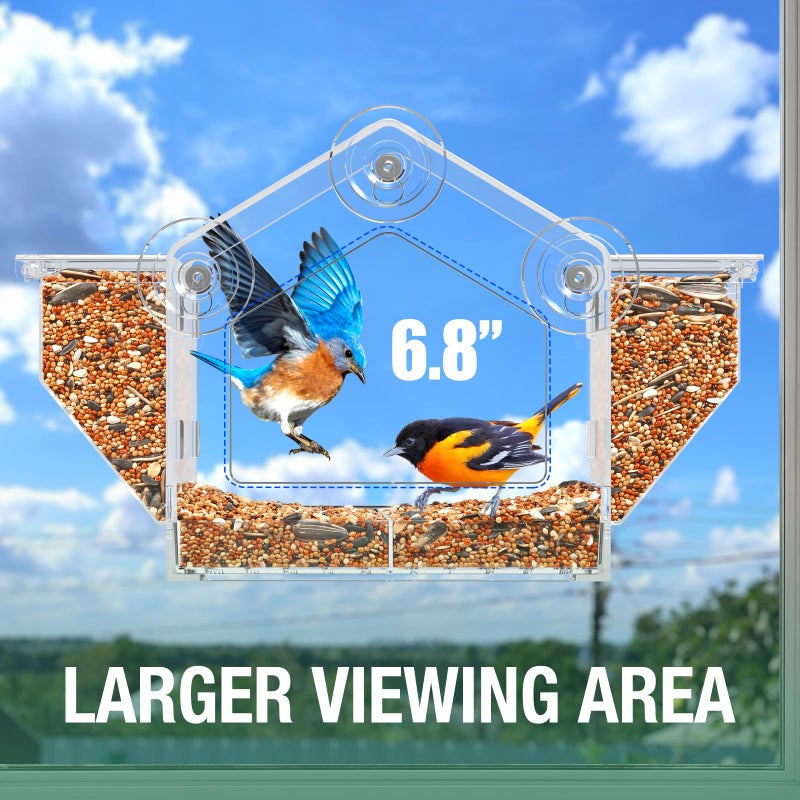 FLINTER Upgraded Window Bird Feeder with Dual Side Hoppers â€“ High Capacity Outside Birdfeeder for Window â€“ Strong Suction Cups & Adhesive Options, Close-up Viewing for Indoor Cats & Seniors, Ideal Nature Gift - Image 4
