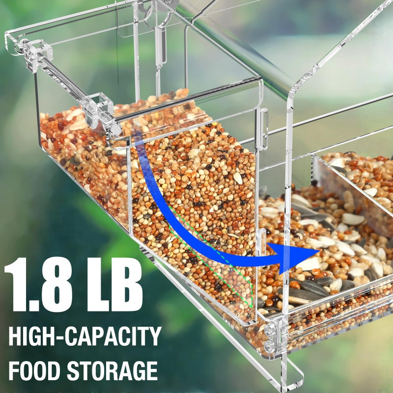 FLINTER Upgraded Window Bird Feeder with Dual Side Hoppers â€“ High Capacity Outside Birdfeeder for Window â€“ Strong Suction Cups & Adhesive Options, Close-up Viewing for Indoor Cats & Seniors, Ideal Nature Gift - Image 3