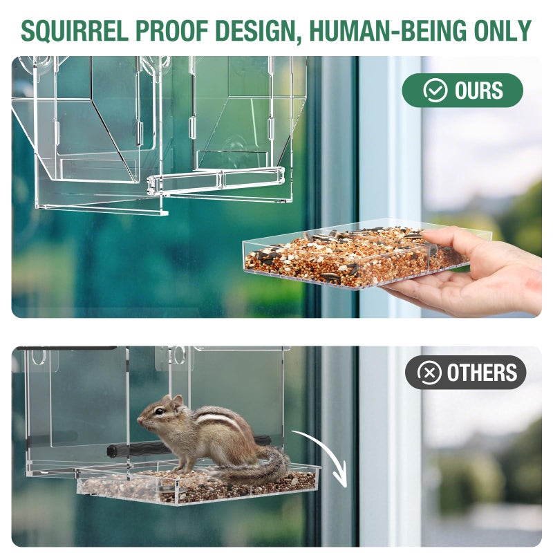 FLINTER Upgraded Window Bird Feeder with Dual Side Hoppers â€“ High Capacity Outside Birdfeeder for Window â€“ Strong Suction Cups & Adhesive Options, Close-up Viewing for Indoor Cats & Seniors, Ideal Nature Gift - Image 5