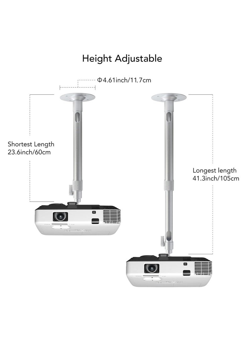 TIGER Universal Ceiling Projector Mount – Adjustable Height (23.6-41.3inch), 360° Rotation, Extendable Silver Projector Bracket for Projectors, CCTV, and DVR Cameras  - Image 2