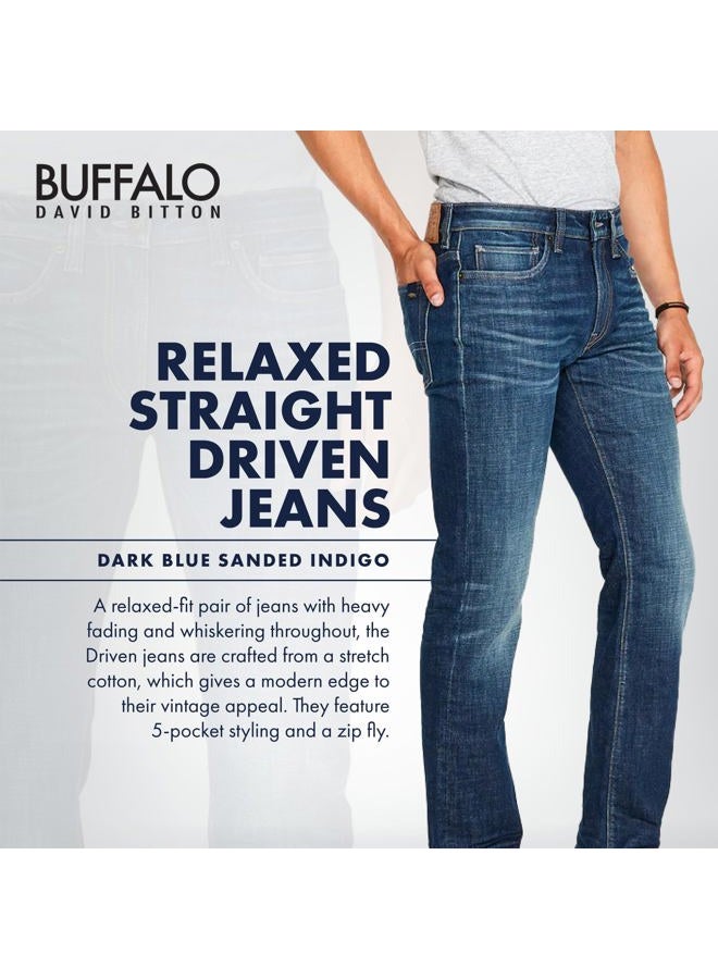 Buffalo David Bitton Men's Relaxed Straight Driven Jeans, Dark Blue Sanded Indigo, 36W x 32L - Image 3