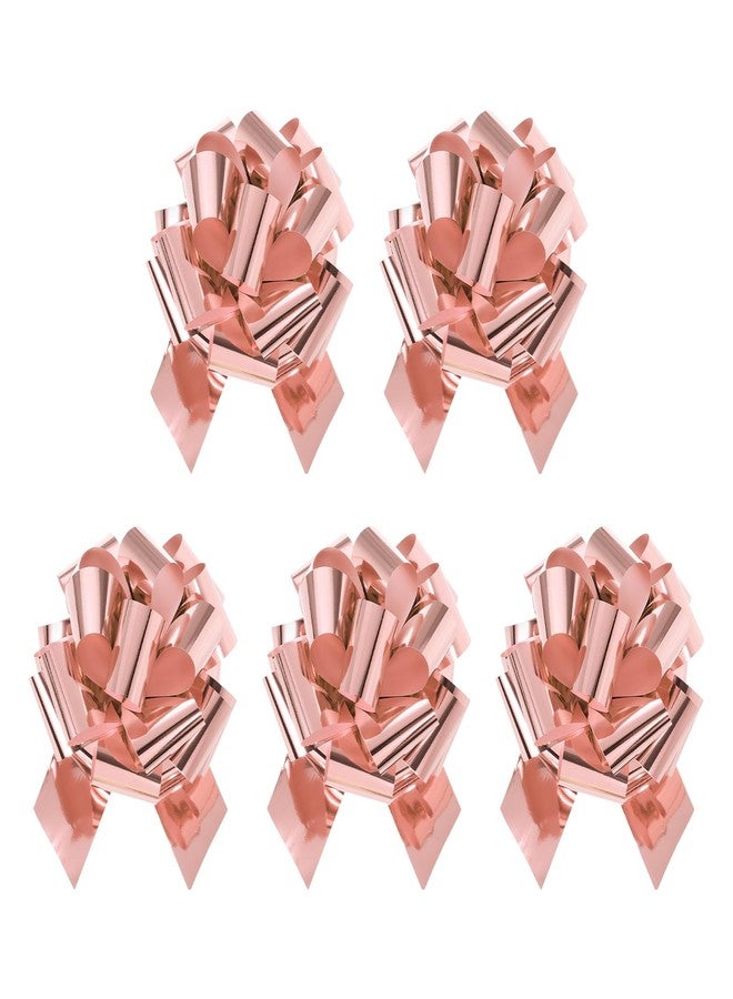 MECCANIXITY 5Pcs 6 Inch Metallic Large Big Pull Bow Gift Wrapping Bows Ribbon for Wedding Car Baskets Presents Christmas Bow, Rose Gold - Image 1