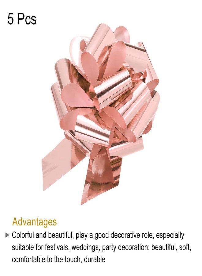 MECCANIXITY 5Pcs 6 Inch Metallic Large Big Pull Bow Gift Wrapping Bows Ribbon for Wedding Car Baskets Presents Christmas Bow, Rose Gold - Image 3