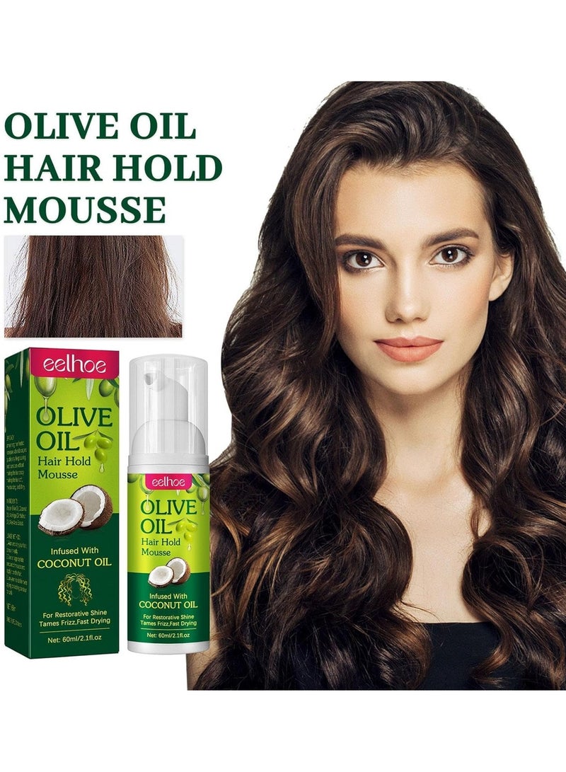 EELHOE موس تصفيف الشعر المجعد كريم تشكيل زيت الزيتون فائق الخفة موس الشعر المجعد مرطب يمنع الجفاف مغذي الإيلاستين 60 مل - Image 1