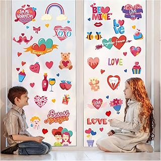 Partywind 140 PCS Valentines Day Window Clings Decorations for Home, Pink Heart Window Decal Stickers for Glass, - Image 1