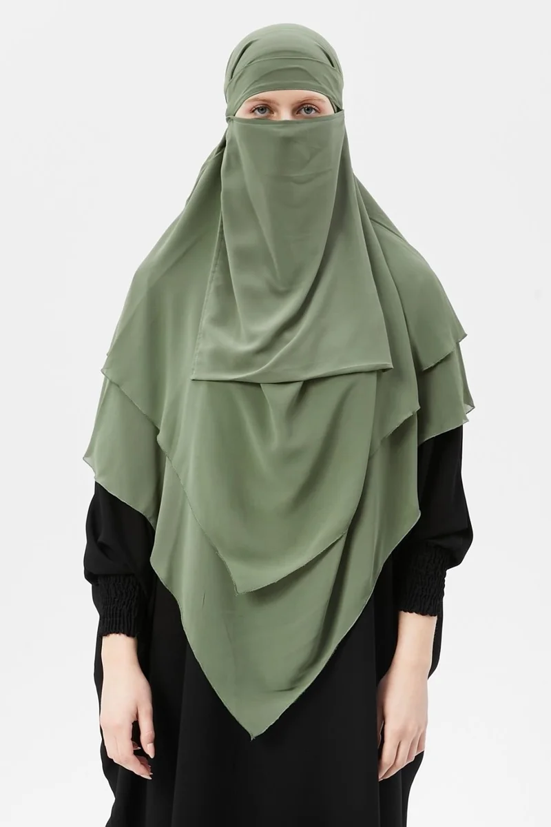 التوبة Ready Practical Chiffon Three Layer Veiled Triangle Hajj Umrah Shawl Soufflé Hijab Nikap