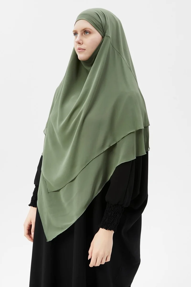 التوبة Ready Practical Chiffon Three Layer Veiled Triangle Hajj Umrah Shawl Soufflé Hijab Nikap
