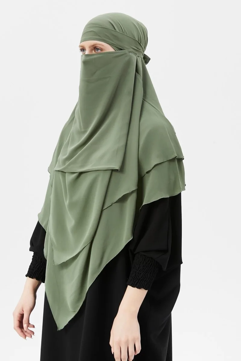 Altobeh Ready Practical Chiffon Three Layer Veiled Triangle Hajj Umrah Shawl Soufflé Hijab Nikap