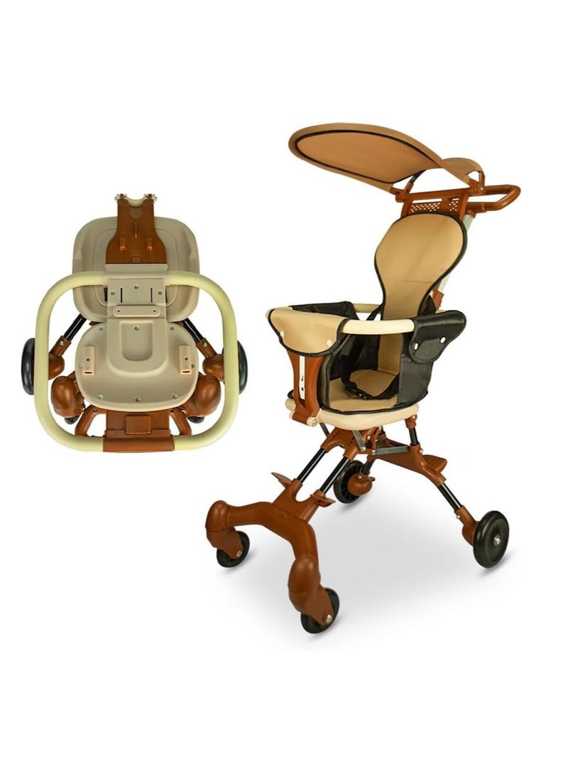 UKR UKR Foldable Mini Stroller – Airplane-Friendly Compact Baby Stroller for Travel – Best Cabin Stroller for Babies (Brown)  - Image 2