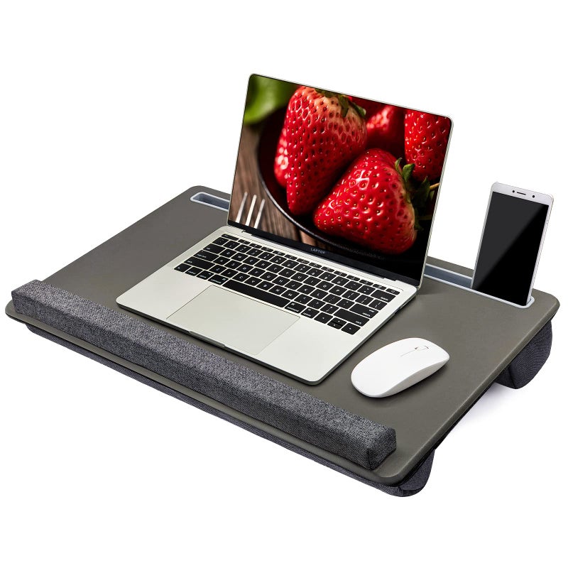 Extra Large Lap Laptop Desk  Full PU Material Mouse Pad Gaming Tray  Portable LapDesk with Phone Holder  Wrist Rest for Notebook MacBook Tablet Bed SofaGray Fit Up 173in Laptops