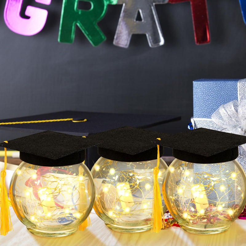 Yoande 8 Pack Graduation Jar Centerpieces Firefly Fairy Star Jar Lamp Jar Lantern Lamp with Bachelor's Hat Graduation Gift for Her Home Yard Garden Graduation Wedding Table Decoration Lamp - Image 5