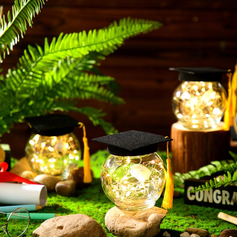 Yoande 8 Pack Graduation Jar Centerpieces Firefly Fairy Star Jar Lamp Jar Lantern Lamp with Bachelor's Hat Graduation Gift for Her Home Yard Garden Graduation Wedding Table Decoration Lamp - Image 3