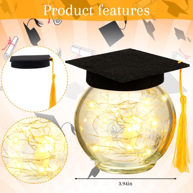 Yoande 8 Pack Graduation Jar Centerpieces Firefly Fairy Star Jar Lamp Jar Lantern Lamp with Bachelor's Hat Graduation Gift for Her Home Yard Garden Graduation Wedding Table Decoration Lamp - Image 2