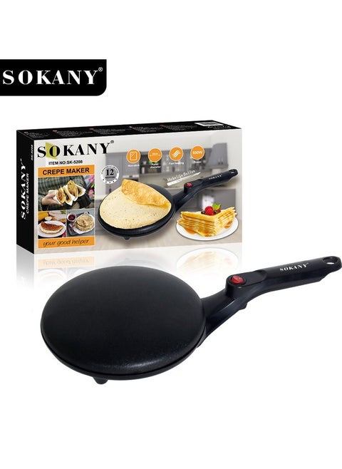 Electric Crepe Maker,20cm Portable Household Pancake Machine with Auto Temperature Control Non-stick Crepe Pan for Pancake, Blintz, Chapati,650W SK-5208