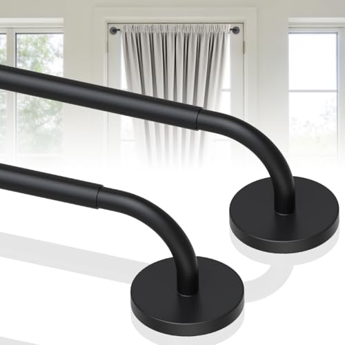 BUHAROY 2 Pack Magnetic Curtain Rod for Door, 18-30 Inch Magnetic Curtain Rod for Metal Doors, 1/2" Diameter, Multi-use Magnetic Door Curtain Rods, Strong Magnetism Easy Install No Tools, Black - Image 1