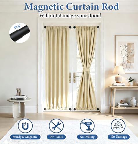 BUHAROY 2 Pack Magnetic Curtain Rod for Door, 18-30 Inch Magnetic Curtain Rod for Metal Doors, 1/2" Diameter, Multi-use Magnetic Door Curtain Rods, Strong Magnetism Easy Install No Tools, Black - Image 2