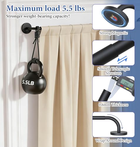 BUHAROY 2 Pack Magnetic Curtain Rod for Door, 18-30 Inch Magnetic Curtain Rod for Metal Doors, 1/2" Diameter, Multi-use Magnetic Door Curtain Rods, Strong Magnetism Easy Install No Tools, Black - Image 3