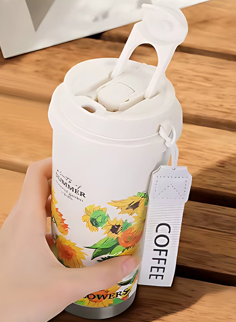 Twisoo Premium Stainless Steel Flower Tumbler Coffee Mug Vacuum Insulated Food Grade Leak Proof Perfect for Travel & Everyday Use Office Gym Home 12 Hours Hot Cold BPA Free 500ml (Yellow) - Image 3
