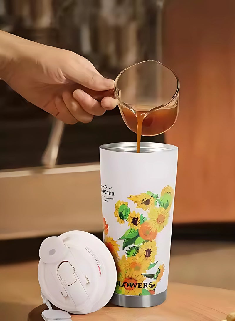 Twisoo Premium Stainless Steel Flower Tumbler Coffee Mug Vacuum Insulated Food Grade Leak Proof Perfect for Travel & Everyday Use Office Gym Home 12 Hours Hot Cold BPA Free 500ml (Yellow) - Image 2
