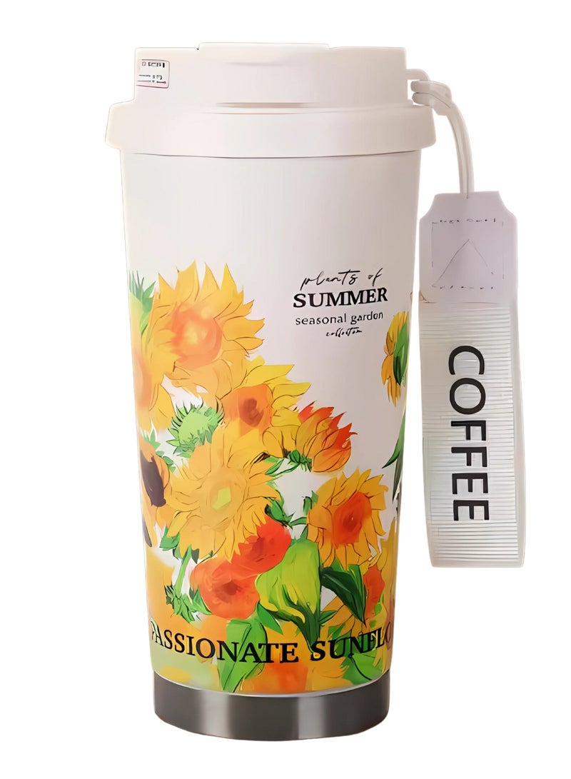 Twisoo Premium Stainless Steel Flower Tumbler Coffee Mug Vacuum Insulated Food Grade Leak Proof Perfect for Travel & Everyday Use Office Gym Home 12 Hours Hot Cold BPA Free 500ml (Yellow) - Image 1