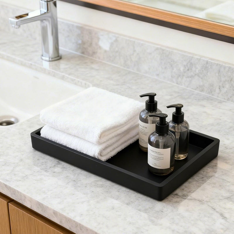 Bathroom Storage Tray – Holds Candles, Soap, Towels, Perfume, Shampoo, and Jewelry – Black 2PCS - Image 4