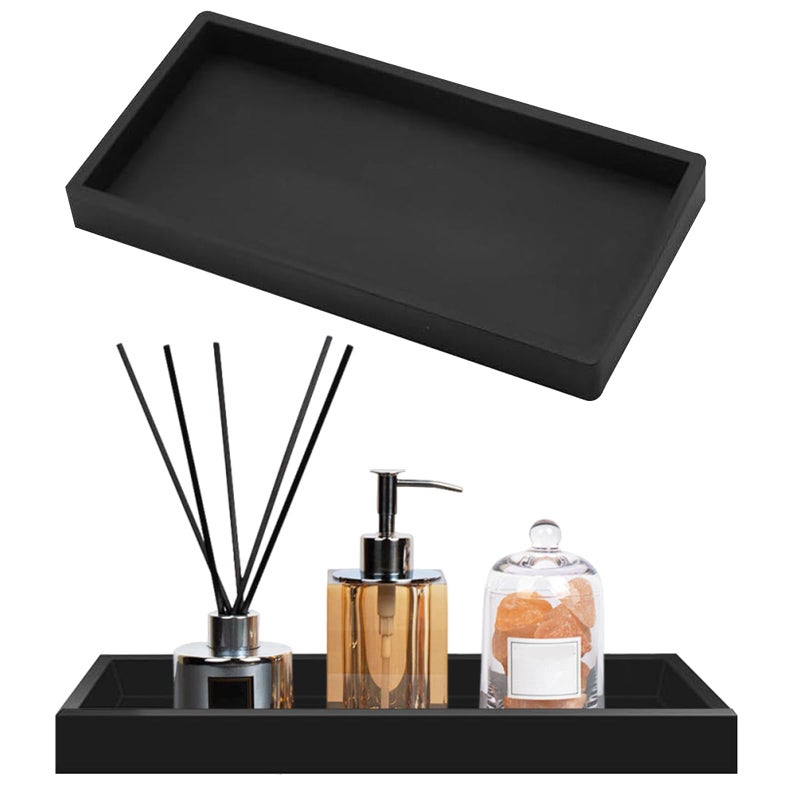 Bathroom Storage Tray – Holds Candles, Soap, Towels, Perfume, Shampoo, and Jewelry – Black 2PCS - Image 1