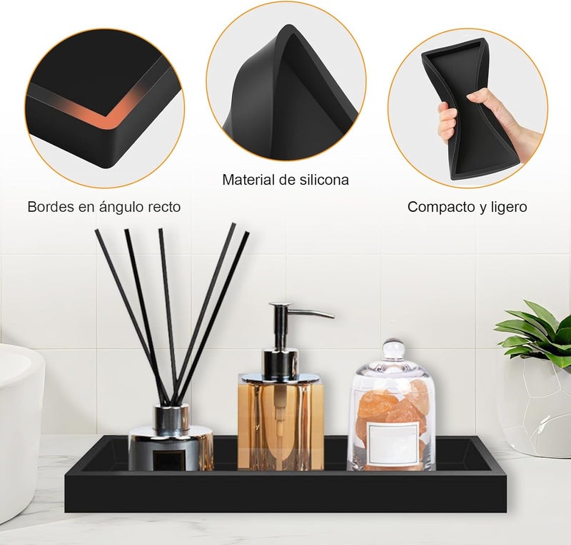 Bathroom Storage Tray – Holds Candles, Soap, Towels, Perfume, Shampoo, and Jewelry – Black 2PCS - Image 2