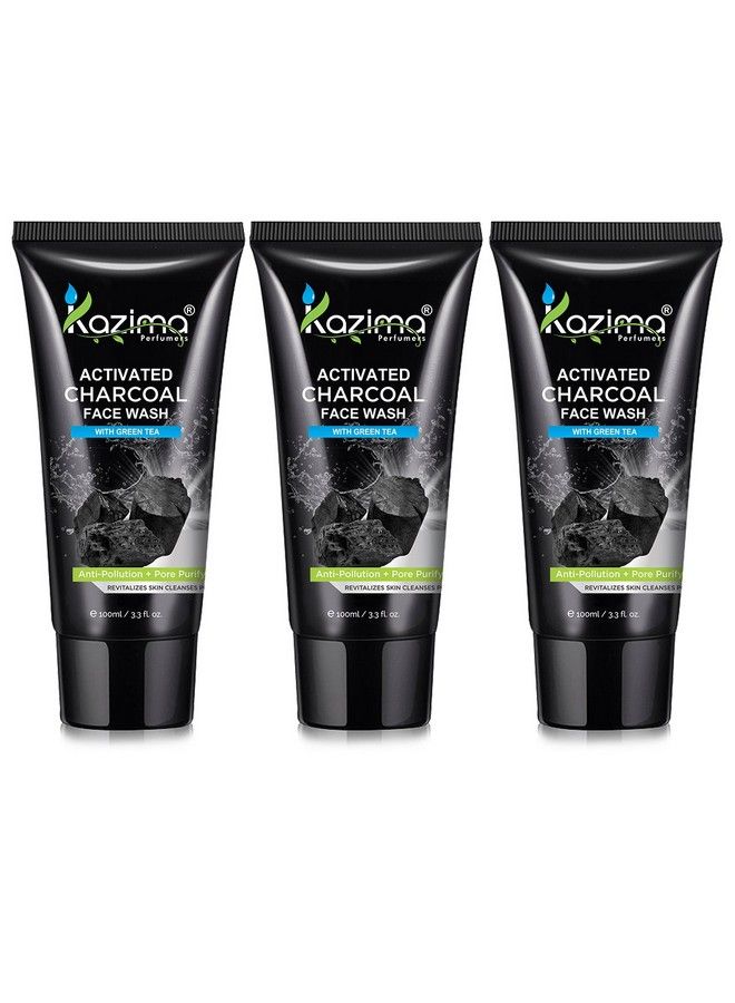 KAZIMA Activated Charcoal Face Wash (Pack Of 3 Each 100Ml) With Green Tea For Anti Pollution Anti Aging & Anti Acne Pimple Scars Skin Detox & Instant Glow Invisible Pores Deep Cleansing  - Image 2
