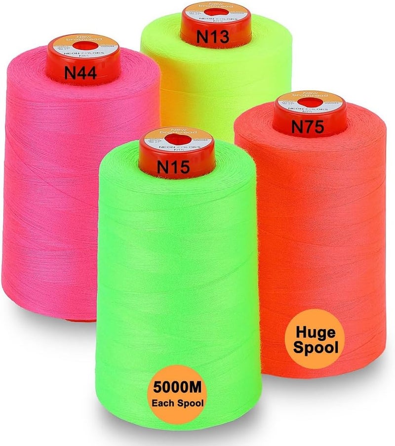 New brothread - 30 Options - 4 Large Cones of 5500Y (5000M) Each All Purpose Spun Polyester Thread 40S/2 (Tex27) for Serger, Overlock, Quilting, Piecing and Sewing - Neon Colors - Image 1