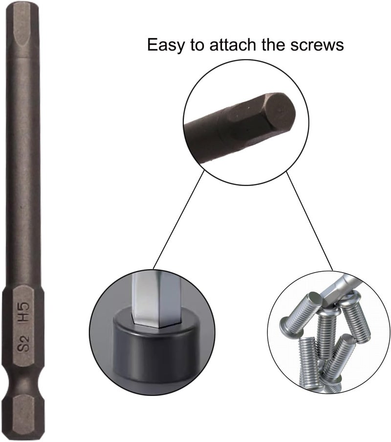 Sipery 10Pcs Hex Head Allen Wrench Drill Bits H5 (5mm) S2 Steel Magnetic Hexagon Hex Head Screwdriver Bits 1/4 Inch Quick Release Shank 3 Inch Long Drill Bit - Image 3
