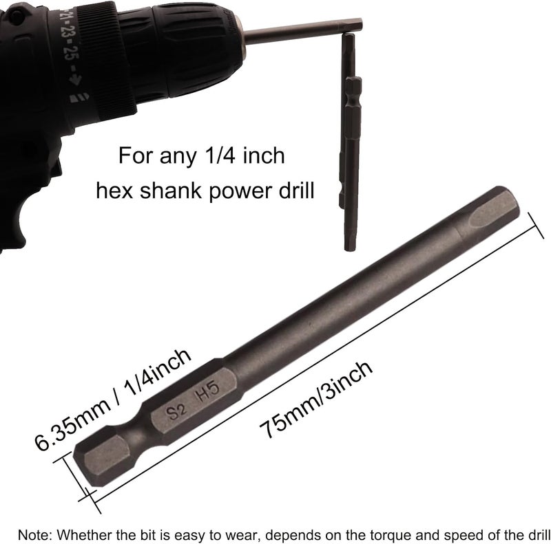 Sipery 10Pcs Hex Head Allen Wrench Drill Bits H5 (5mm) S2 Steel Magnetic Hexagon Hex Head Screwdriver Bits 1/4 Inch Quick Release Shank 3 Inch Long Drill Bit - Image 5