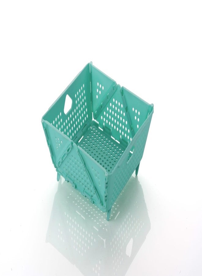 JUICIQ Collapsible Storage Basket, Foldable Plastic Organizer Bin with Ventilated Design – Stackable Storage Crate with Handles for Kitchen, Pantry, Office, and Bathroom (Aqua) - Image 1
