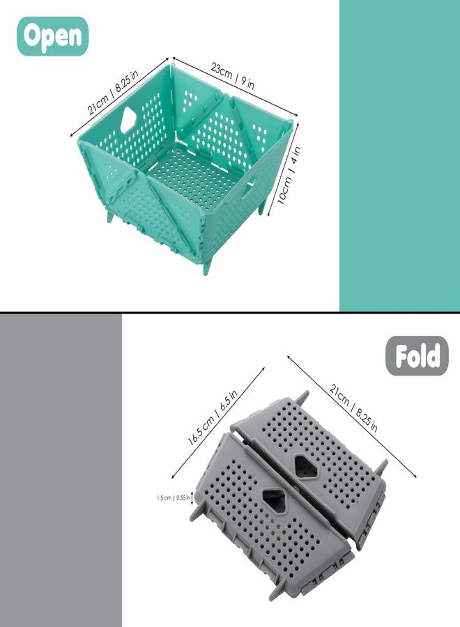 JUICIQ Collapsible Storage Basket, Foldable Plastic Organizer Bin with Ventilated Design – Stackable Storage Crate with Handles for Kitchen, Pantry, Office, and Bathroom (Aqua) - Image 3