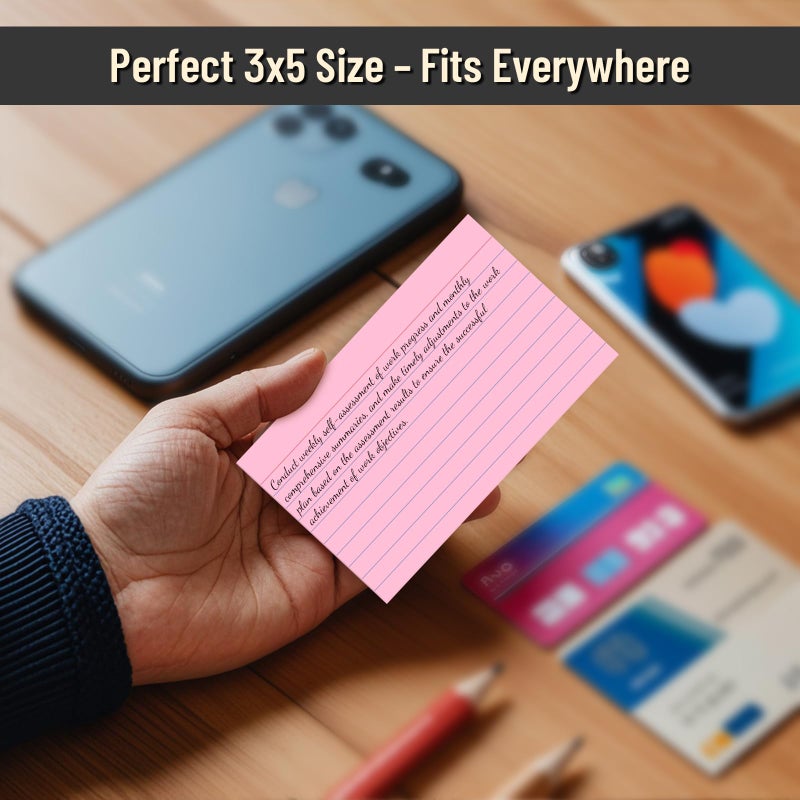 Nichela 300 Count Index Cards 3 x 5 Inch Ruled Pink Index Cards, Flash Cards College Ruled for School, College, Office and Home Organization, Durable Study To Do List Note Cards with Ruled Lines - Image 4