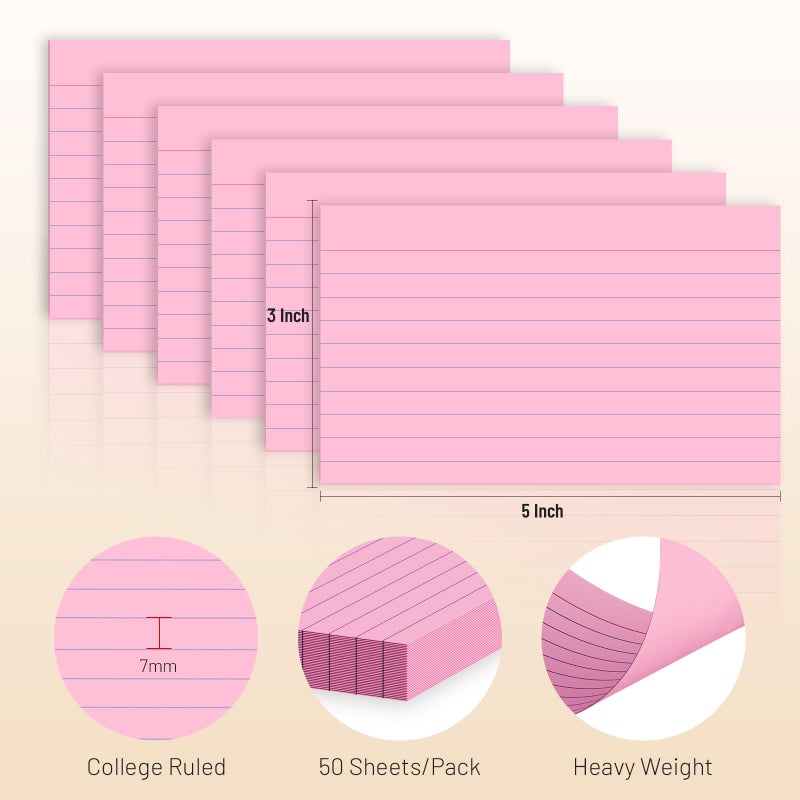 Nichela 300 Count Index Cards 3 x 5 Inch Ruled Pink Index Cards, Flash Cards College Ruled for School, College, Office and Home Organization, Durable Study To Do List Note Cards with Ruled Lines - Image 2