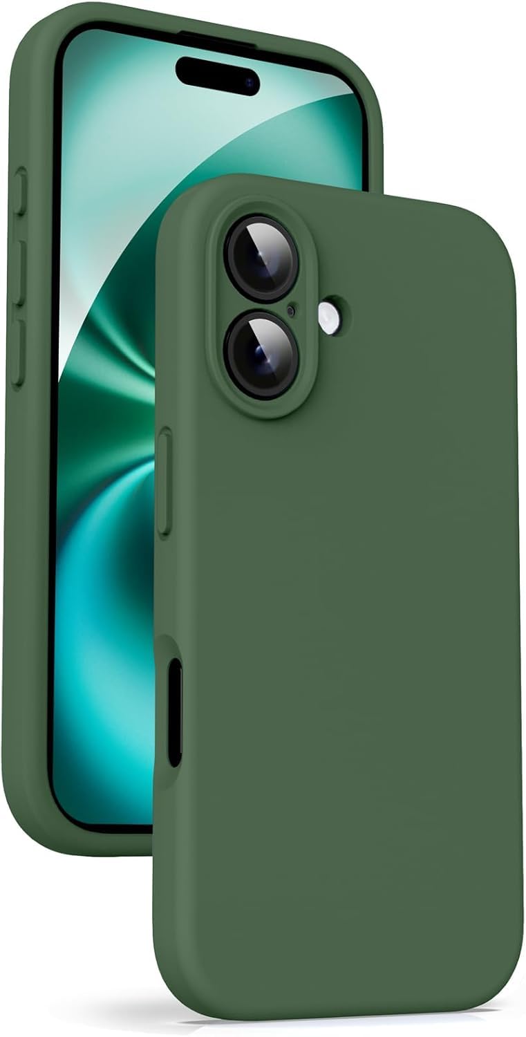 Mobistyle غطاء خلفي مصمم لجهاز آيفون 16، غلاف هاتف واقي رقيق من السيليكون السائل الناعم مع بطانة ميكروفايبر مضادة للخدش، 6.1 بوصة (أخضر) - Image 1