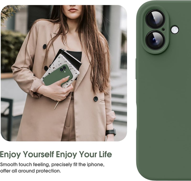Mobistyle غطاء خلفي مصمم لجهاز آيفون 16، غلاف هاتف واقي رقيق من السيليكون السائل الناعم مع بطانة ميكروفايبر مضادة للخدش، 6.1 بوصة (أخضر) - Image 5