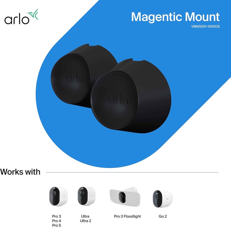 Arlo Magnetic Wall Mounts - Arlo Certified Accessory - Set of 2, Indoor or Outdoor Use, Works with Arlo Ultra, Ultra 2, Pro 3, Pro 4 and Pro 3 Floodlight Cameras, Black - VMA5001 - Image 3