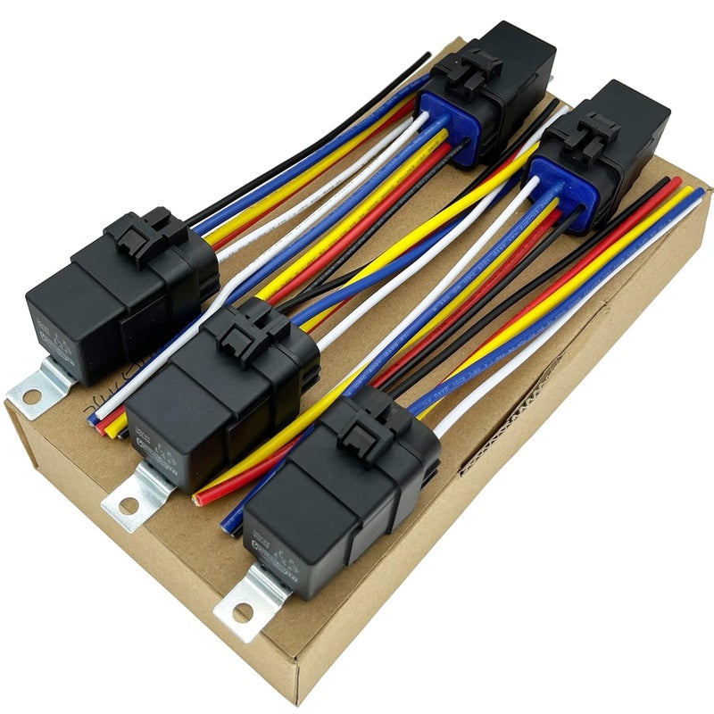 iRhapsody 5 Pack 24V DC 40/30 AMP Waterproof Relay and Harness - Heavy Duty 12 AWG Wiring Harness - 5-PIN SPDT Bosch Style Automotive Relay - Image 1