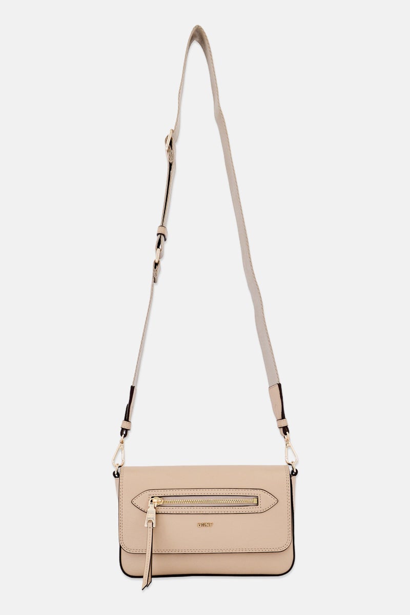 DKNY Women Brand Logo Cross Body Bag, Beige - Image 1