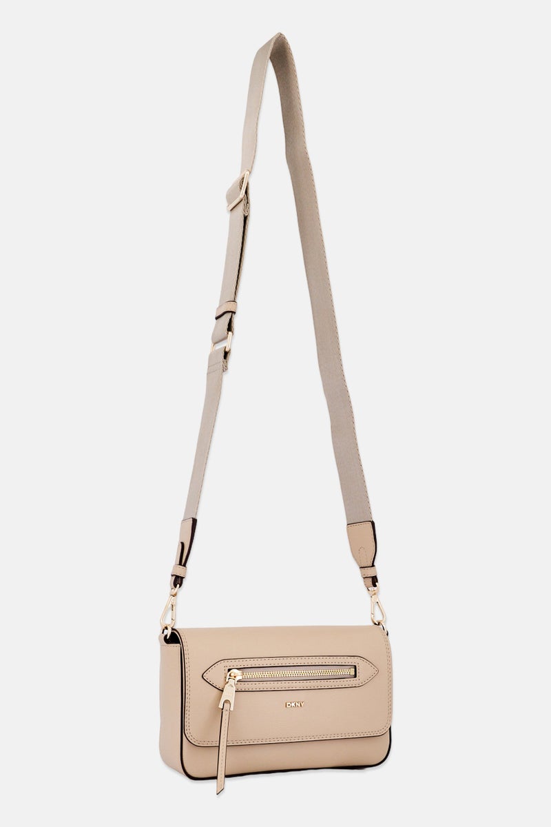 DKNY Women Brand Logo Cross Body Bag, Beige - Image 4