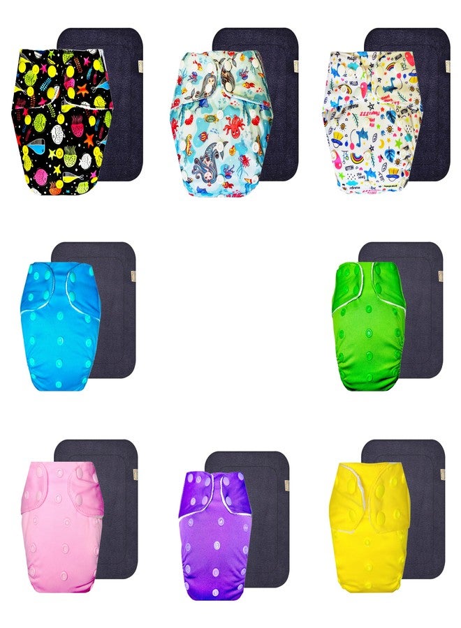 Dumbledo Premium Cloth Diaper with Black Insert (Pack of 8) | Hypoallergenic | Leakproof | Adjustable Snaps | All-Day Wear | 3 Months - 3 Years | Unisex Baby - Image 1
