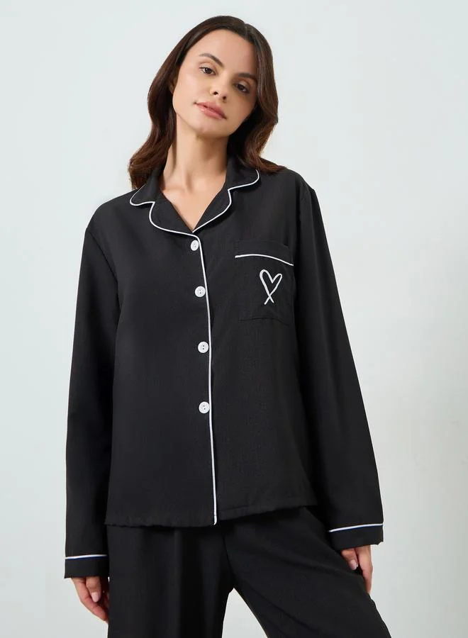 Take Two  Black Solid Long Sleeve Shirt and Pyjama Set for Women | Best Price UAE