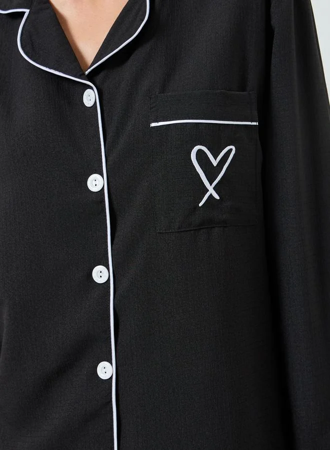 Take Two  Black Solid Long Sleeve Shirt and Pyjama Set for Women | Best Price UAE
